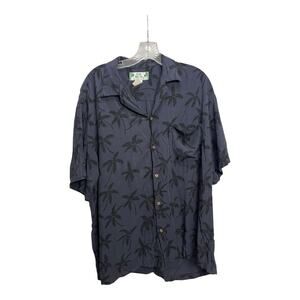Two Palms Made in Hawaii Large Blue Hawaiian Shirt Aloha Hula Floral